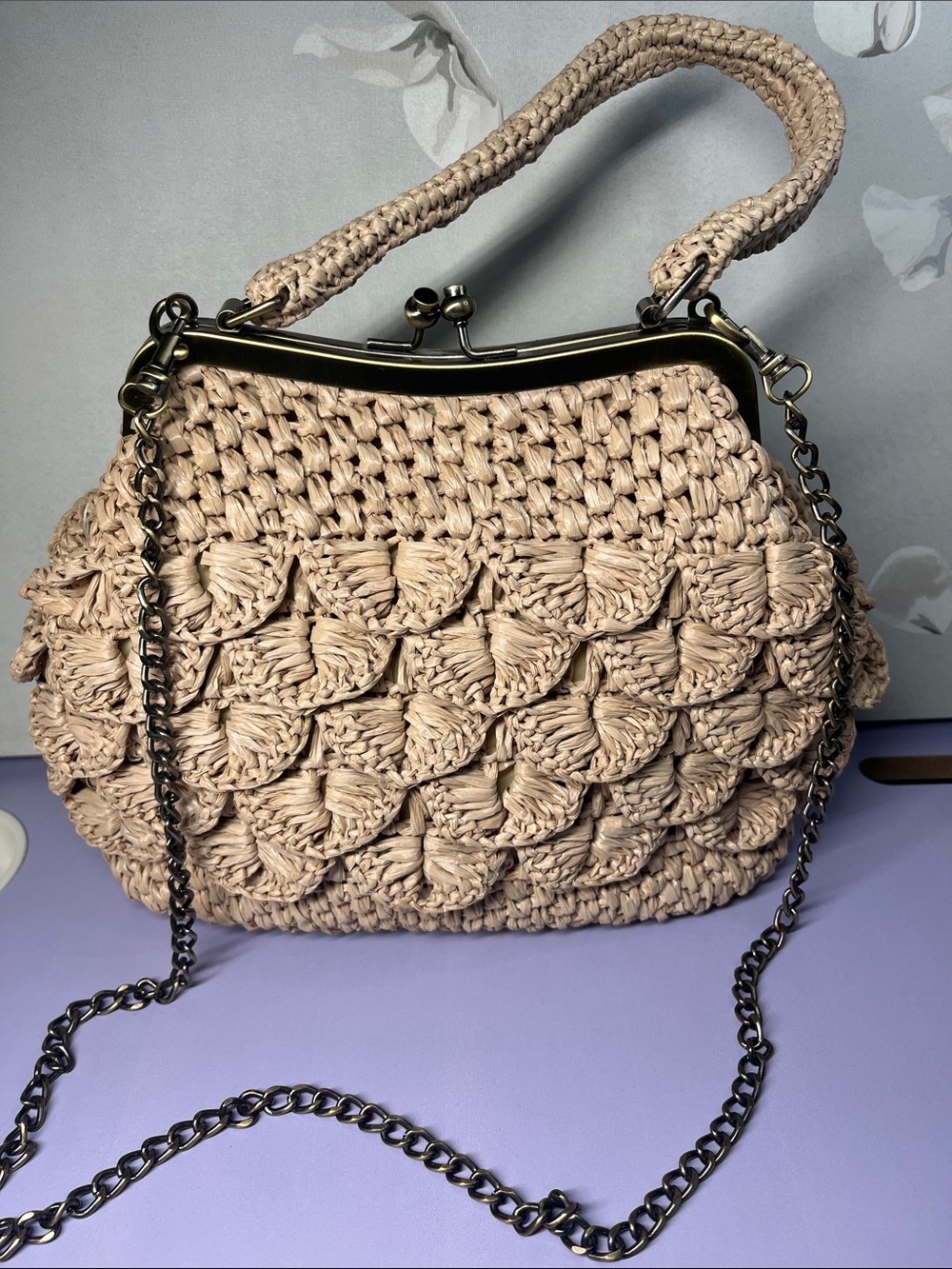 Patricia Nash Laureana Small Scalloped
Raffia Frame Crossbody Bag Kiss Lock - Picture 6 of 11